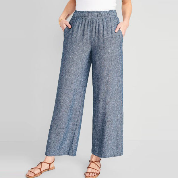 Celana Wanita - High Waisted Linen Blend Wide Leg [MO-OWP 02]