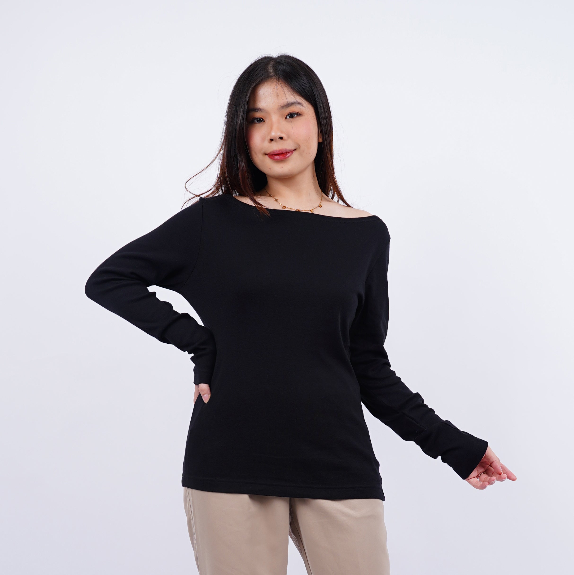 Kaos Wanita Lengan Panjang Model Flat Neck [CG-ONTL 04]