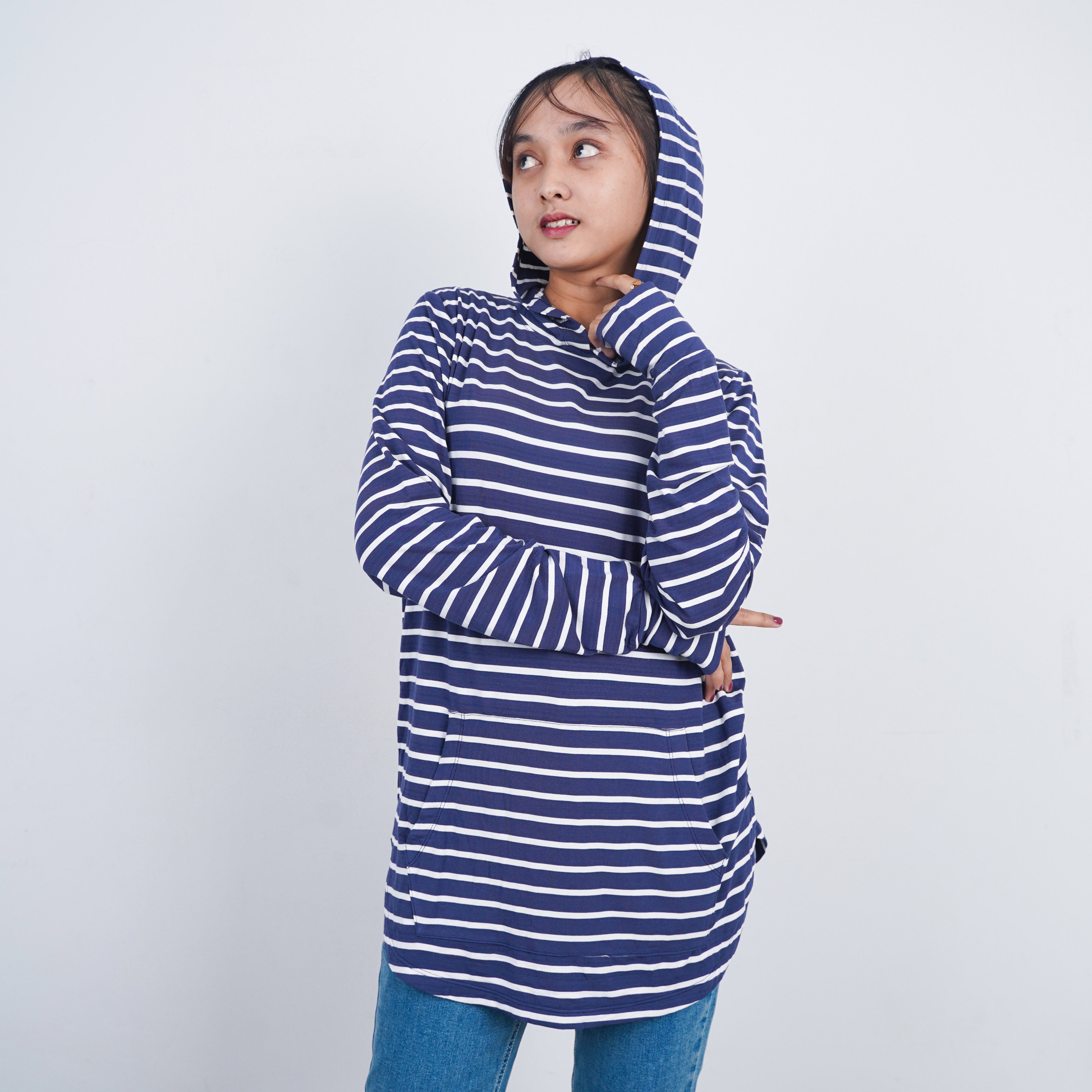 Sweatshirt Hoodie Wanita Daily Sport lengan Panjang Motif Stripe [MO-90DTW 02]