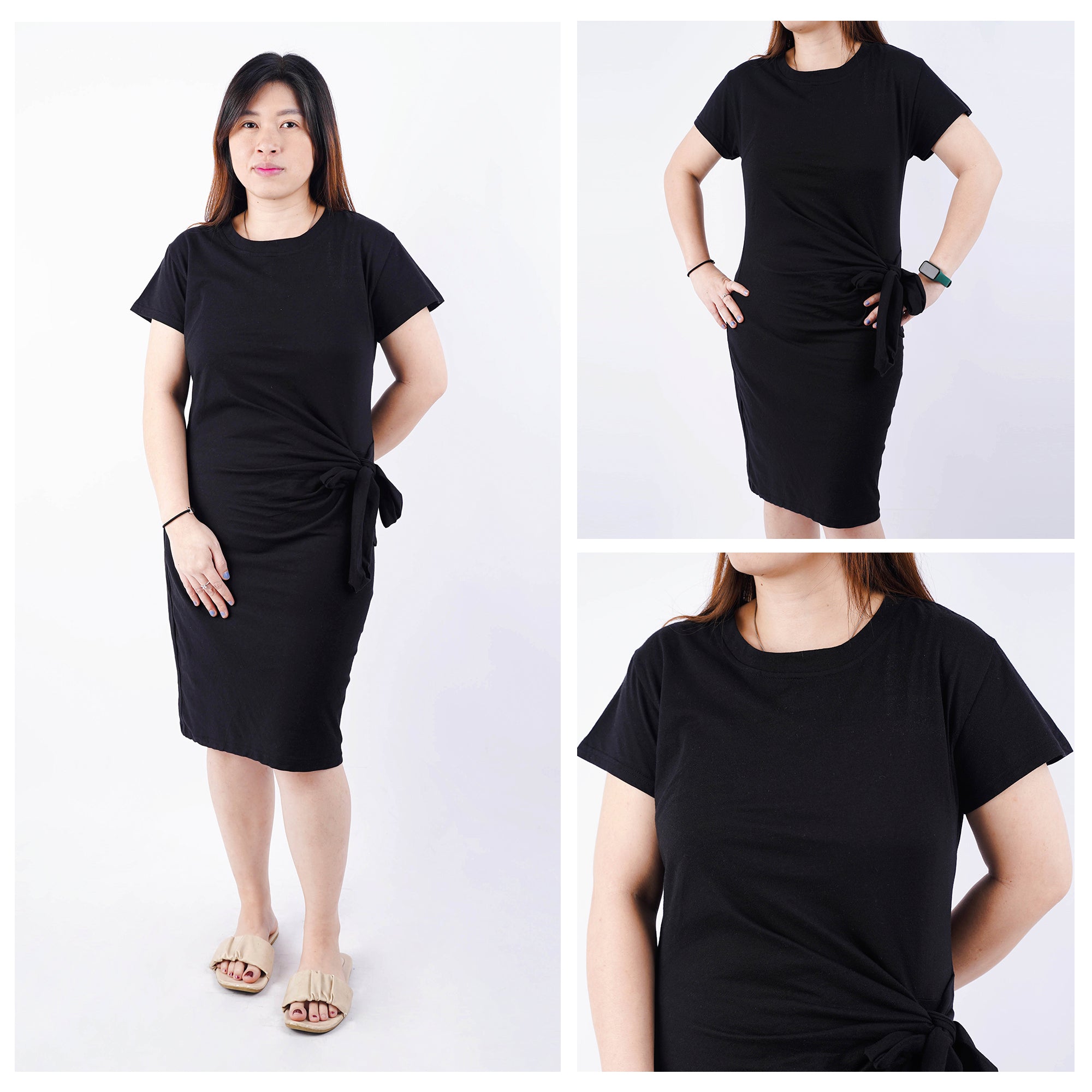 Dress Lengan Pendek Warna Black Model Tali Samping [MO-ODW 10]