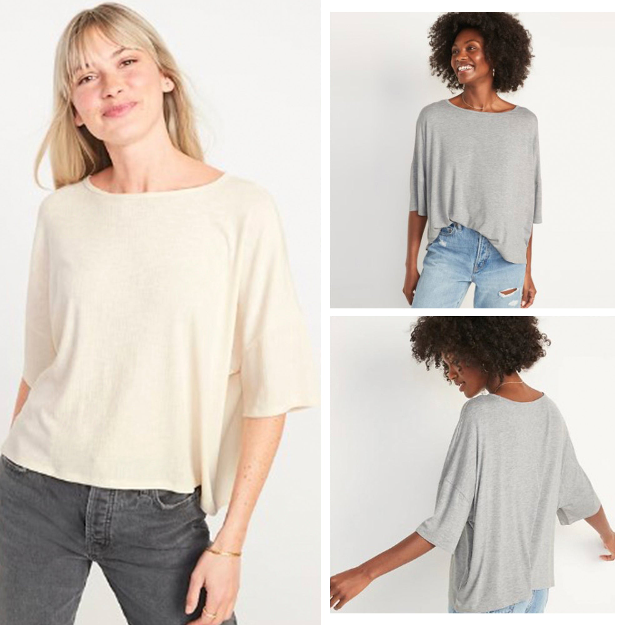 Kaos Wanita - Elbow-Sleeve Luxe Oversized Crop T-Shirt [MO-ONTW 15]