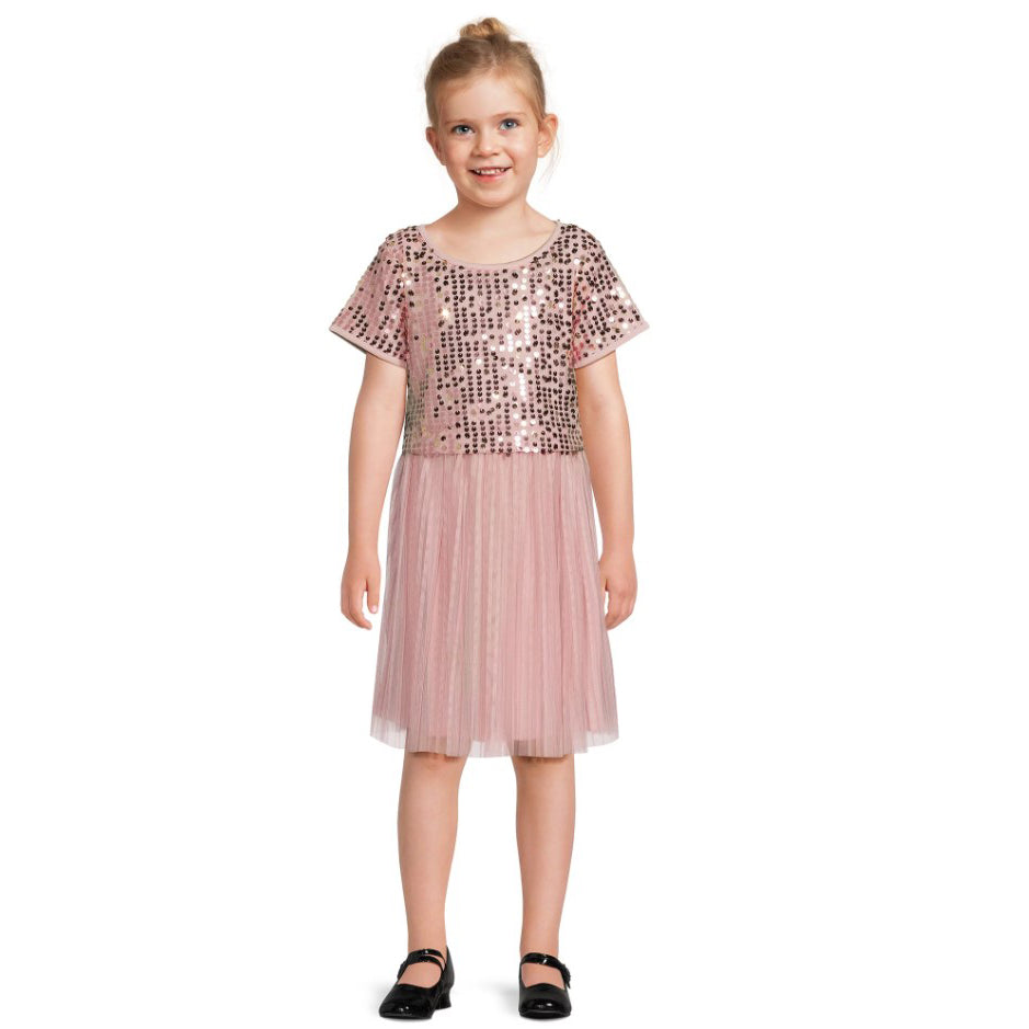 Dress Anak Peach Sequin Pleated [MO-WDG 02]