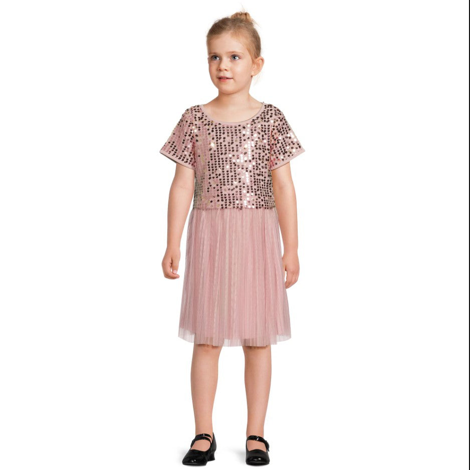 Dress Anak Peach Sequin Pleated [MO-WDG 02]