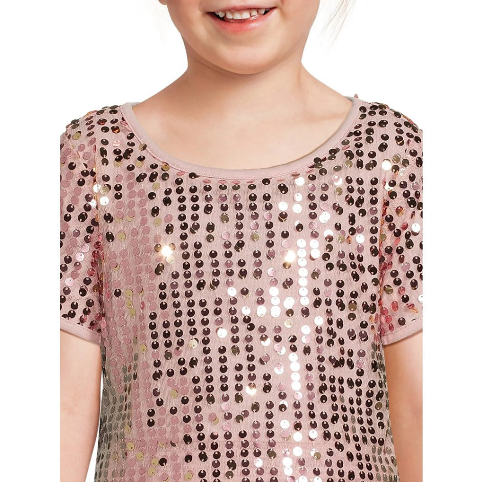 Dress Anak Peach Sequin Pleated [MO-WDG 02]