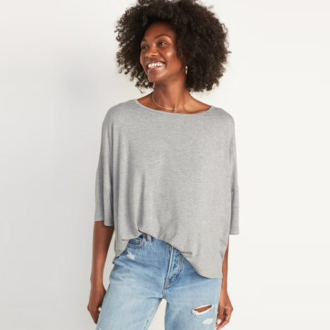 Kaos Wanita - Elbow-Sleeve Luxe Oversized Crop T-Shirt [MO-ONTW 15]