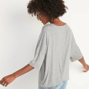 Kaos Wanita - Elbow-Sleeve Luxe Oversized Crop T-Shirt [MO-ONTW 15]