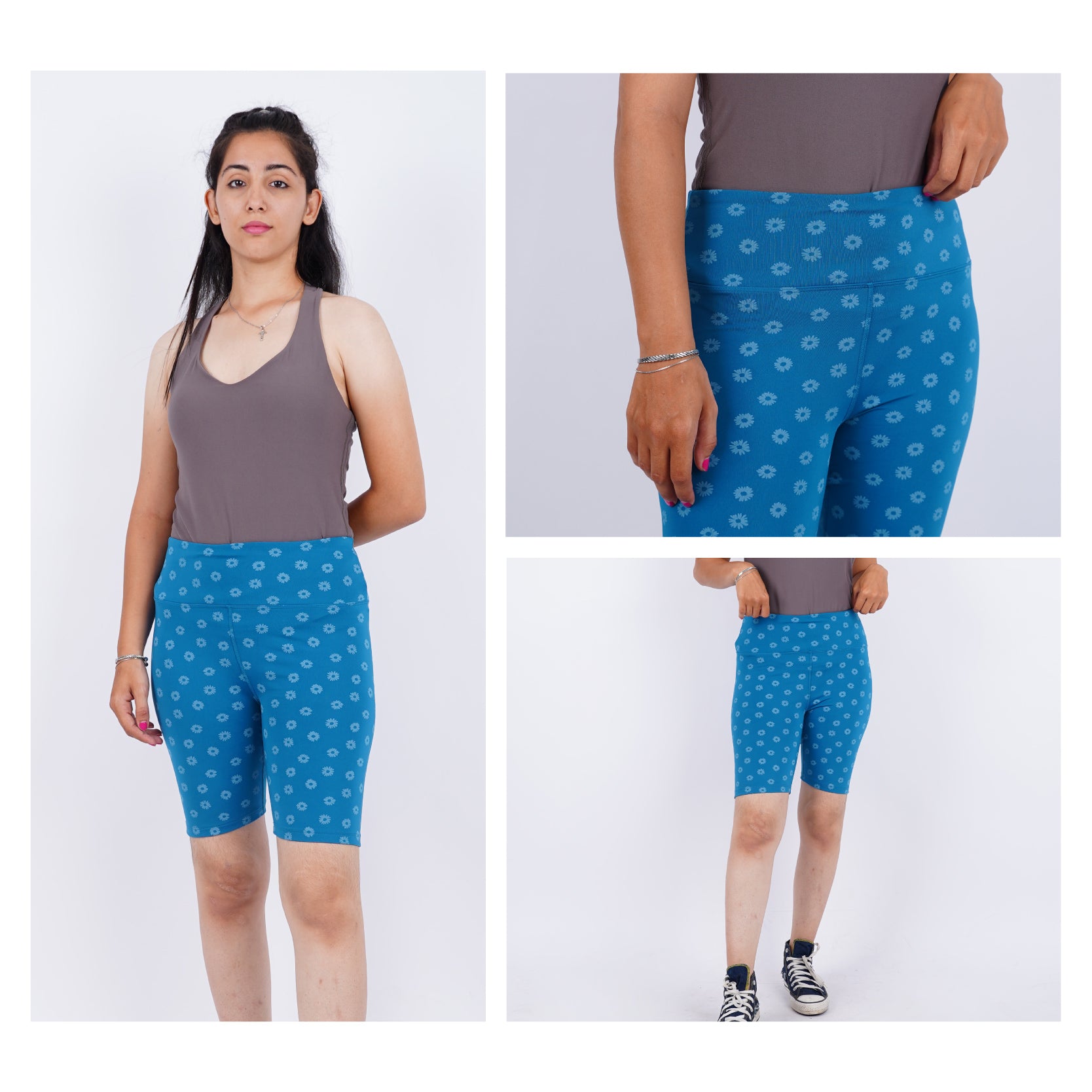 Celana Olahraga Wanita- Legging Short Teal Floral [MO-ALS 01B]