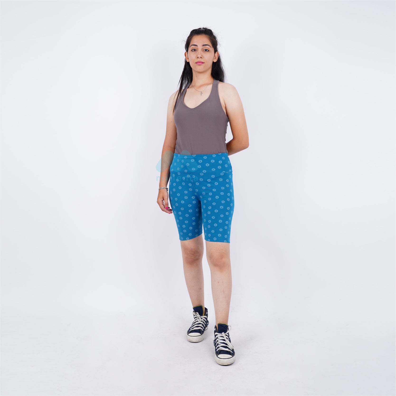 Celana Olahraga Wanita- Legging Short Teal Floral [MO-ALS 01B]