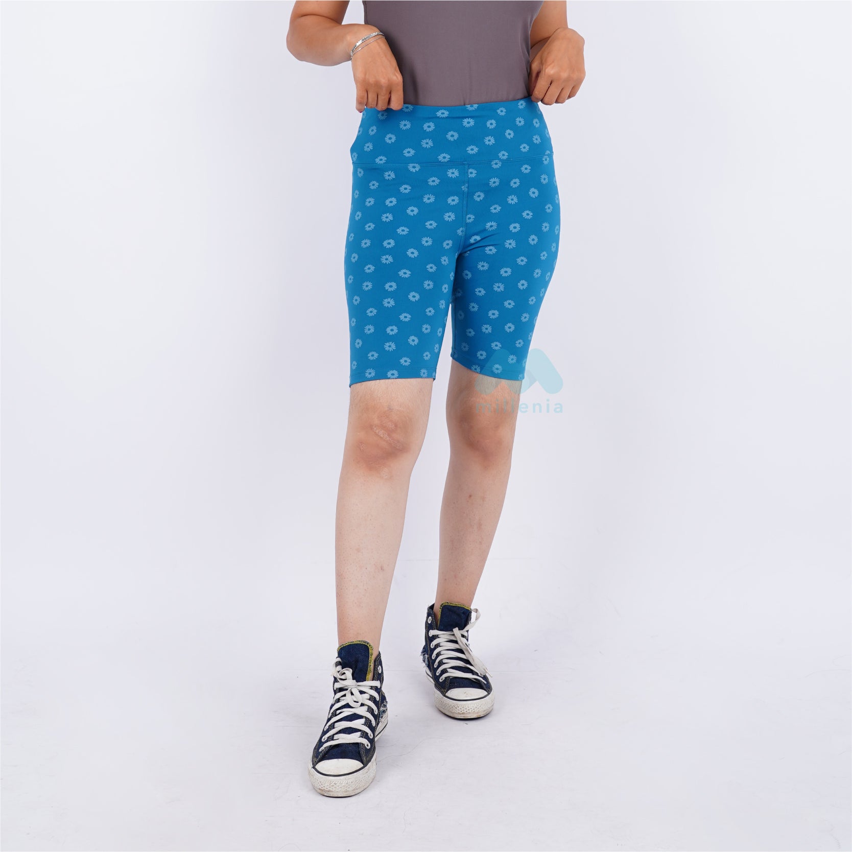 Celana Olahraga Wanita- Legging Short Teal Floral [MO-ALS 01B]