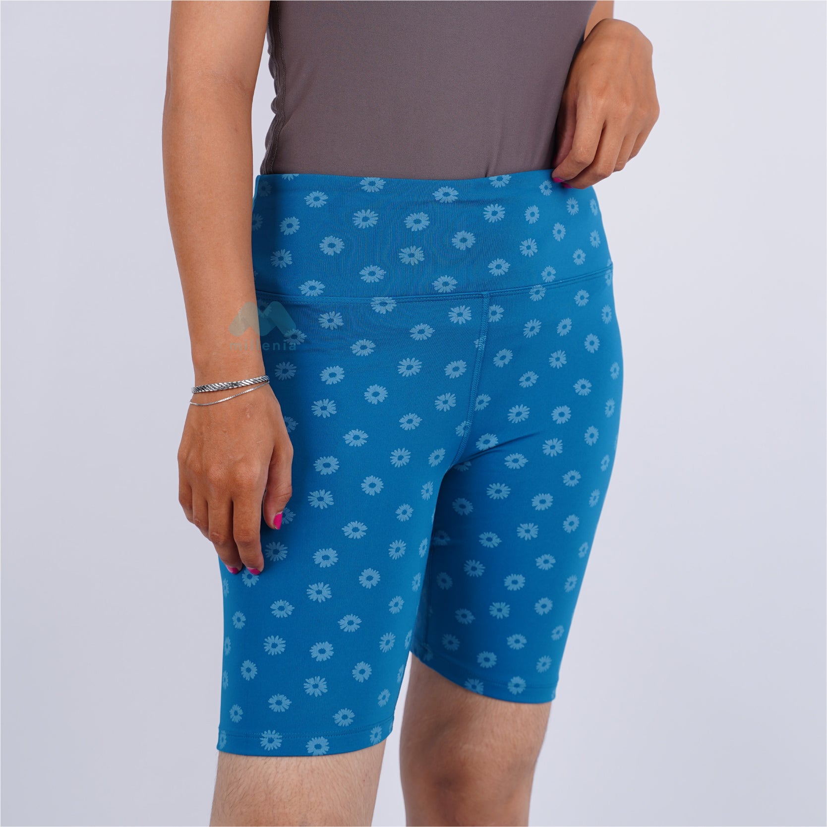 Celana Olahraga Wanita- Legging Short Teal Floral [MO-ALS 01B]