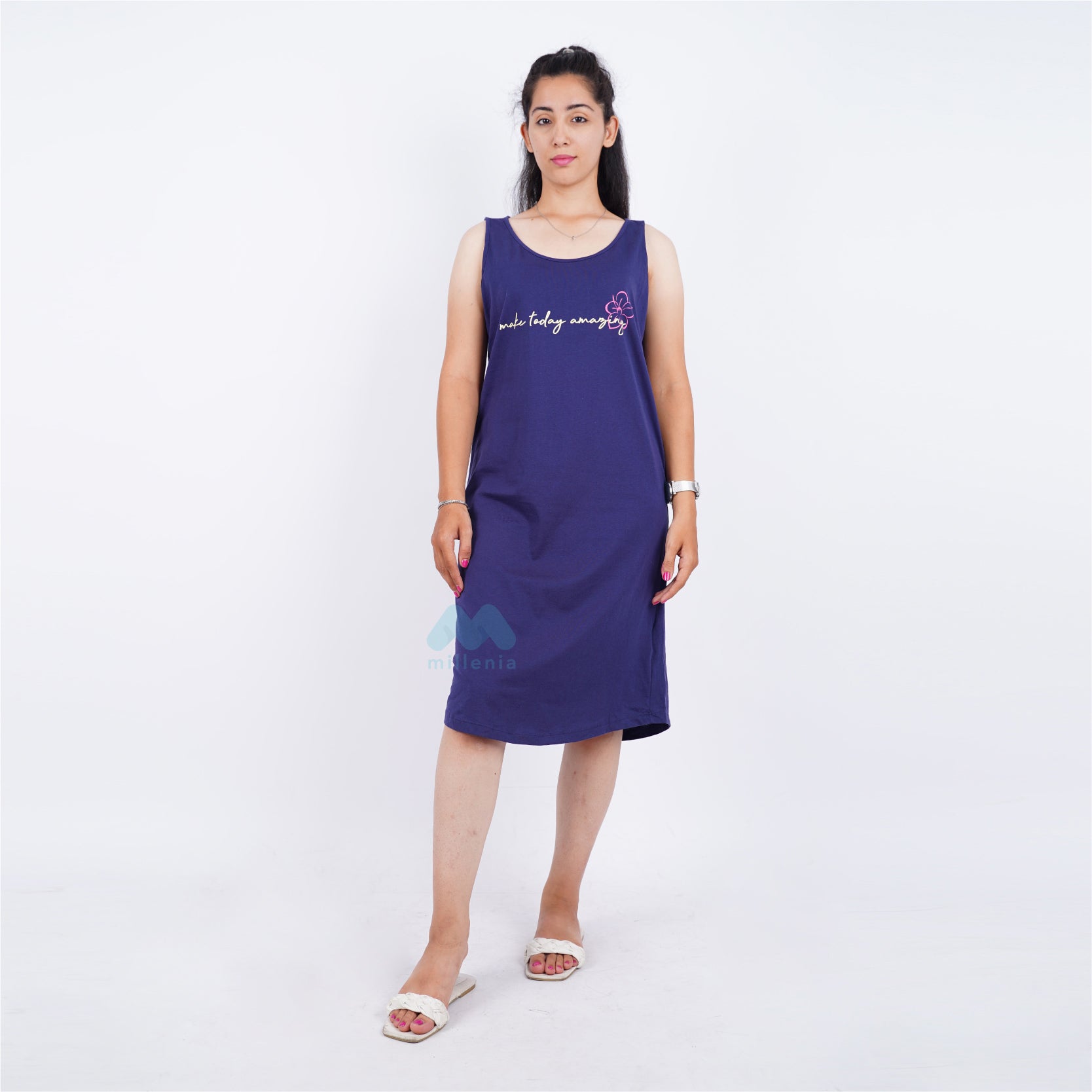 Dress Sleeveless Wanita Floral Warna Navy dan Grey (MO-NWD 01)