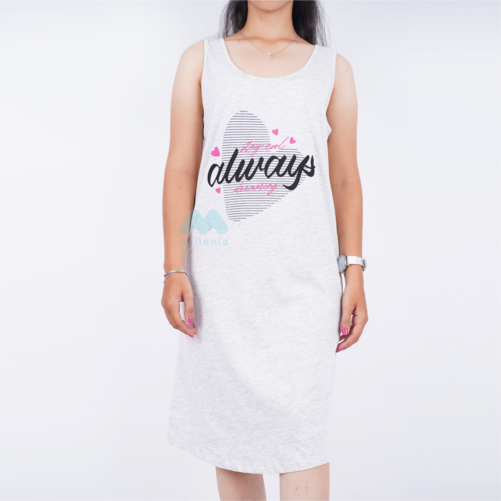 Dress Sleeveless Wanita Floral Warna Navy dan Grey (MO-NWD 01)