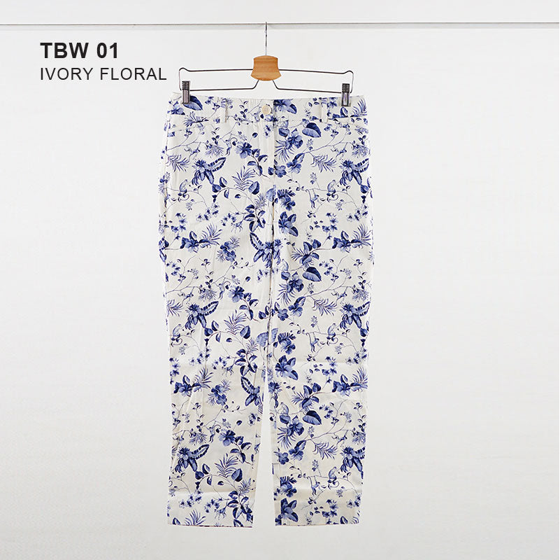 Celana Wanita - Women Big Size Crop Ivory Floral [TBW 01]
