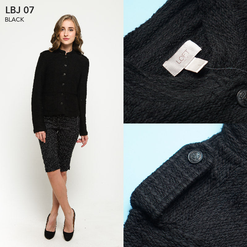 Blazer Wanita - Blazer Wanita Branded - Black Cotton Acrylic Full Button - LOFT (LBJ 07)