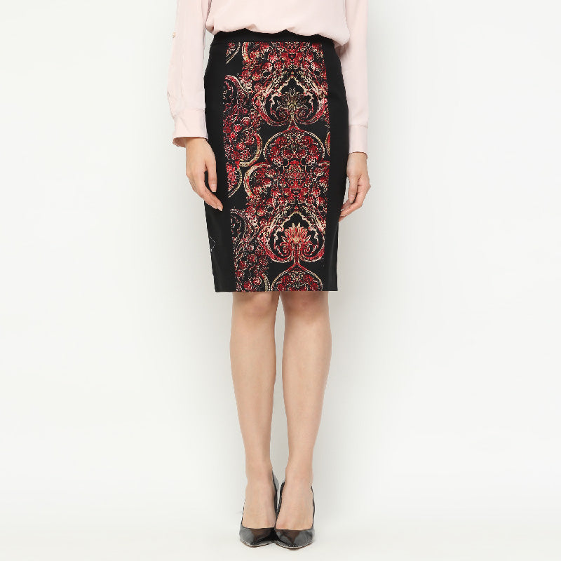 Rok Wanita-Black Ethnic Floral Skirt [ASK 22]