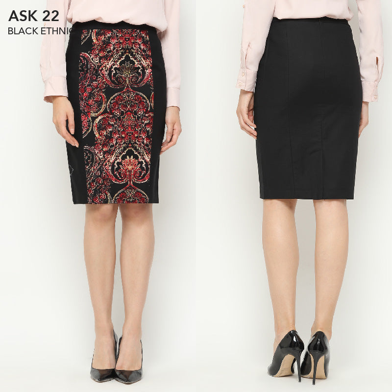 Rok Wanita-Black Ethnic Floral Skirt [ASK 22]