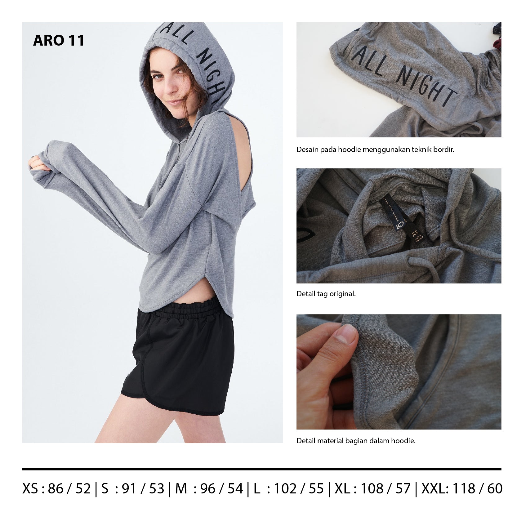 Hoodie Wanita- Cutout Back Pullover Sport Hoodie (ARO 11)