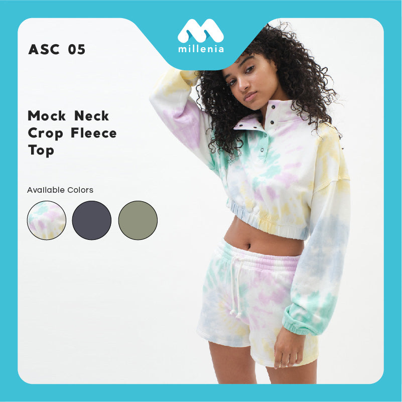 Sweatshirt Wanita - Mock Neck Crop Fleece Top (ASC 05)