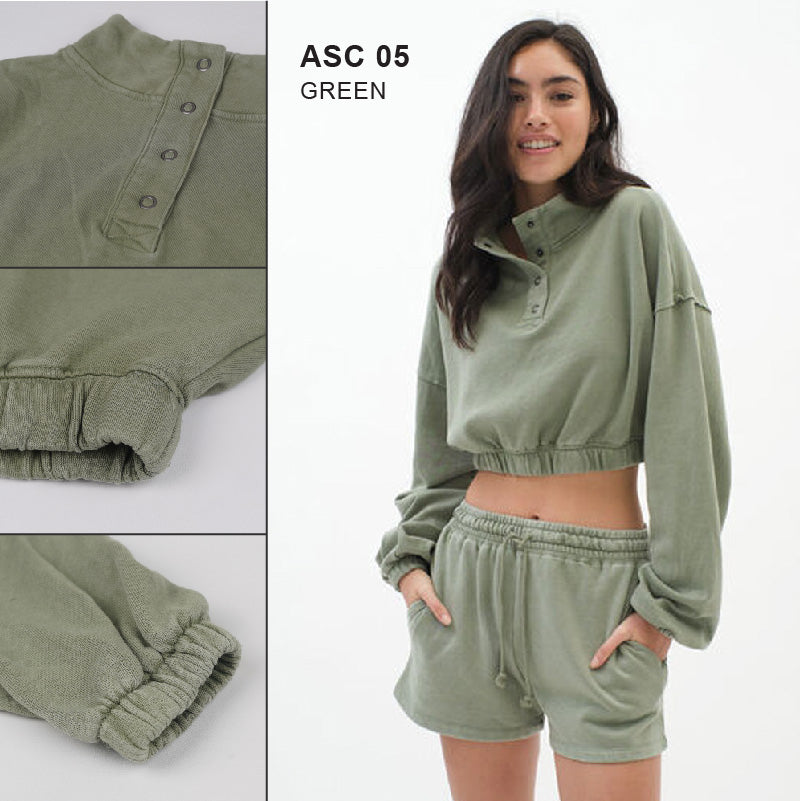 Sweatshirt Wanita - Mock Neck Crop Fleece Top (ASC 05)
