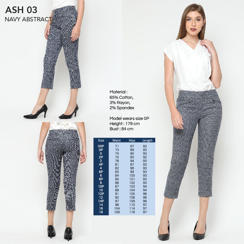 Celana Wanita Navy Abstract Curvy Ankle Length Pant (ASH 03)