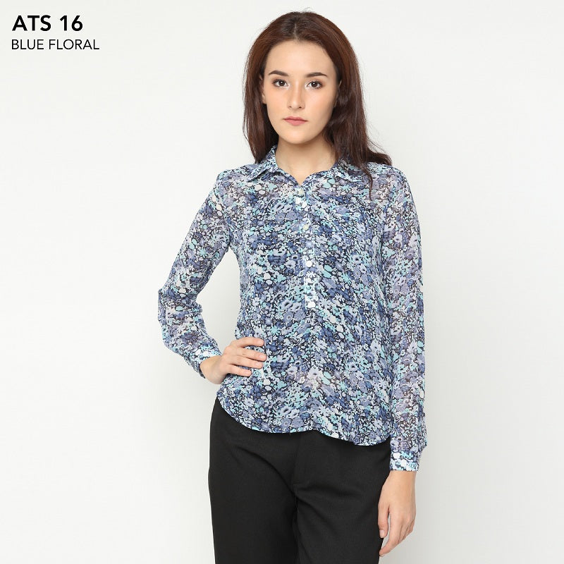 Kemeja wanita-Popover Blue Floral Shirt (ATS 16)