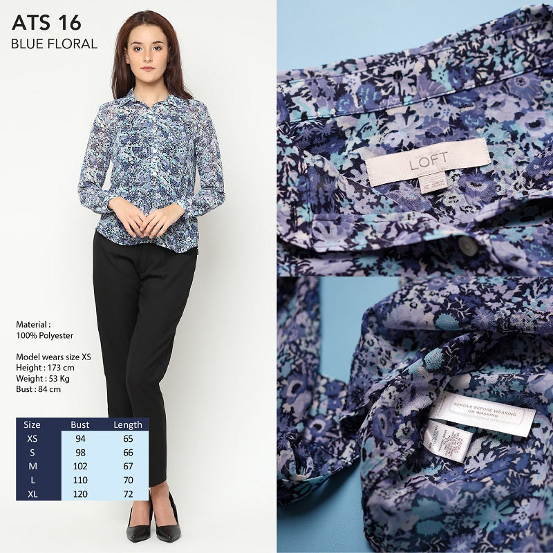 Kemeja wanita-Popover Blue Floral Shirt (ATS 16)
