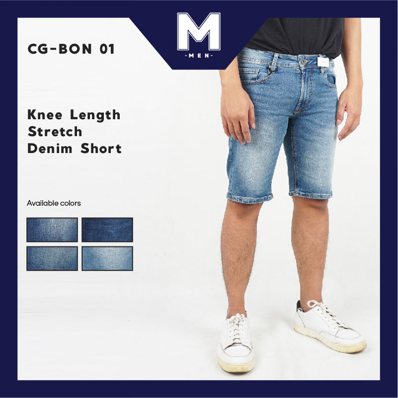 Celana Pendek Pria- Knee Length Strech Denim Short (CG-BON 01)