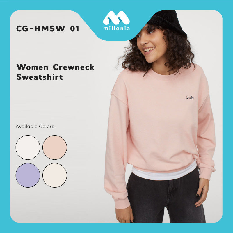 Sweatshirt Crewneck Wanita Emboss Chess Pochet 4 Colors Sweater (CG-HMSW 01)