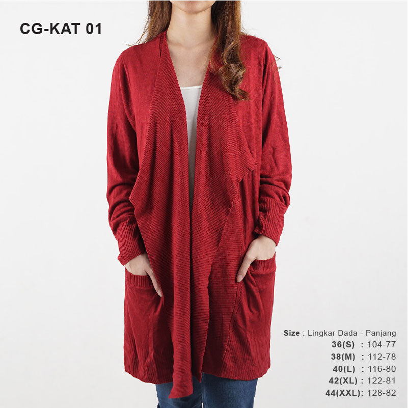 Cardigan Panjang Wanita - Knit Double Pocket Long (CG-KAT 01)