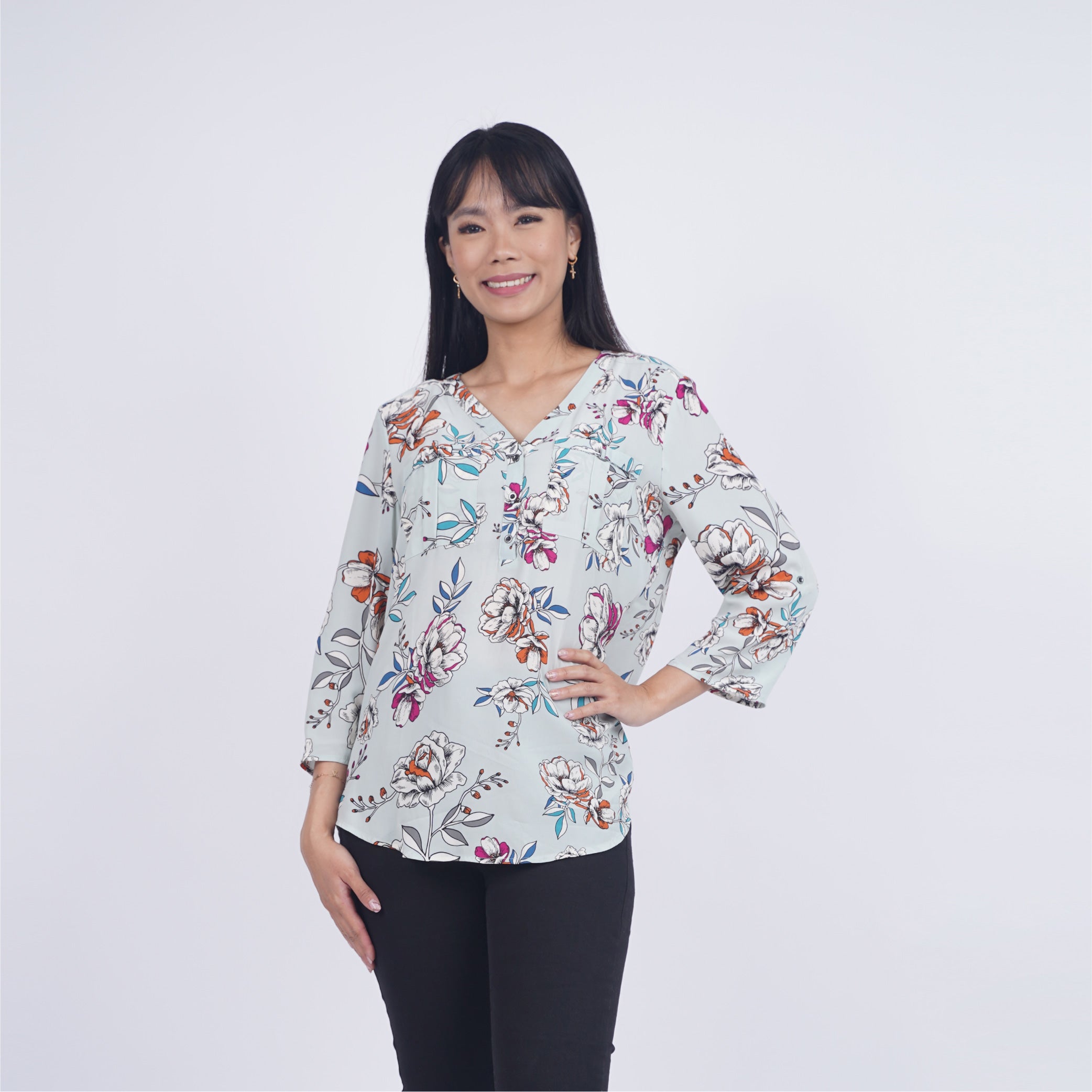 Blouse Wanita Lengan 7/8  Motif Polos & Floral [CG-MAU 02]