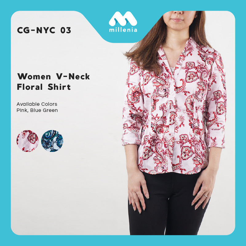 Kemeja Wanita-Women Vneck Floral Long Sleeve Shirt [CG-NYC 03]