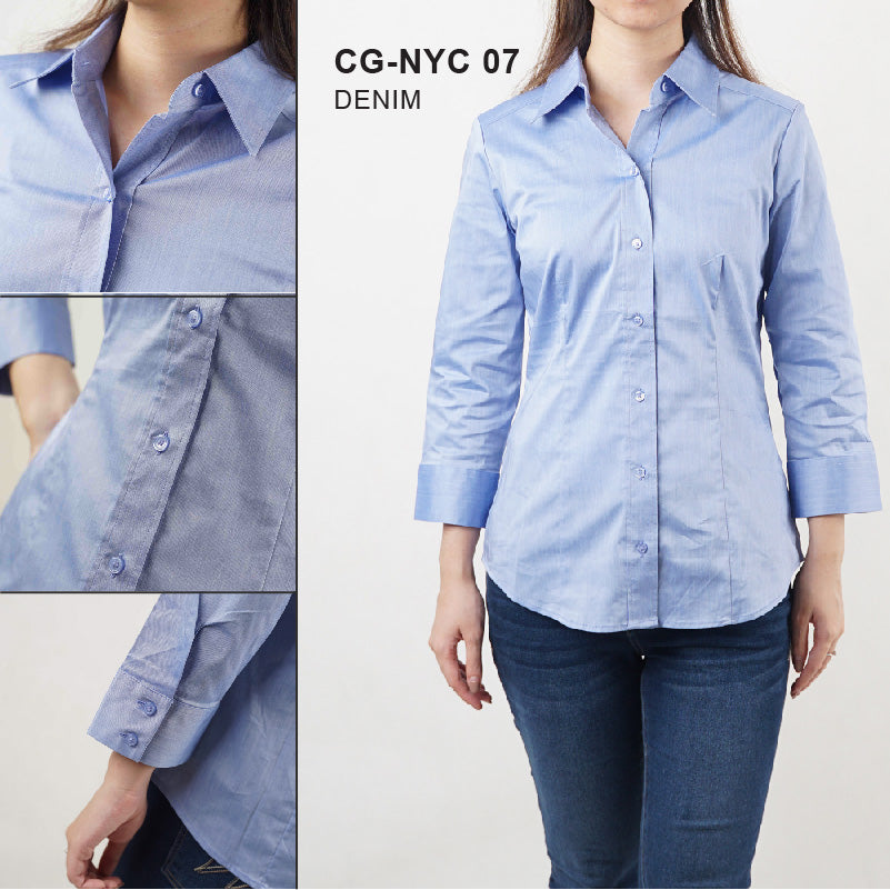 Kemeja blouse - Women cotton twill full button blouse (CG-NYC 07)