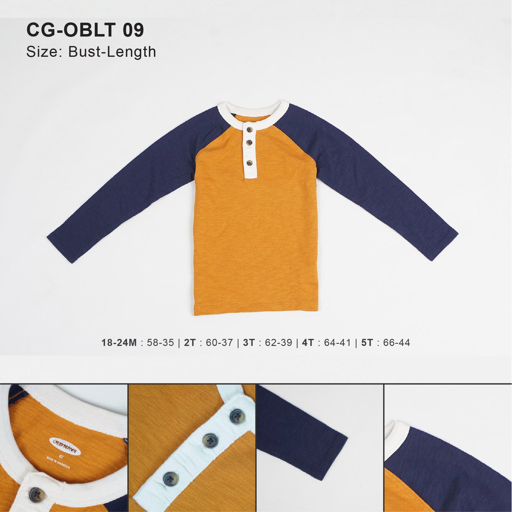 Kaos anak laki-laki - Colour bloked henley long sleeve boys tee (CG-OBLT 09)