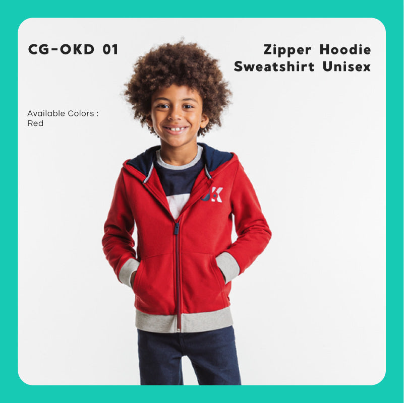 Hoodie Anak Unisex Red Zipper Long Sleeve Hoodie (CG-OKD 01)
