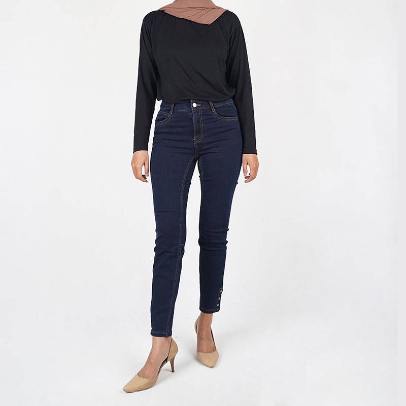 Celana Jeans Wanita Model High Waist Warna Dark Denim (CG-MON 01)