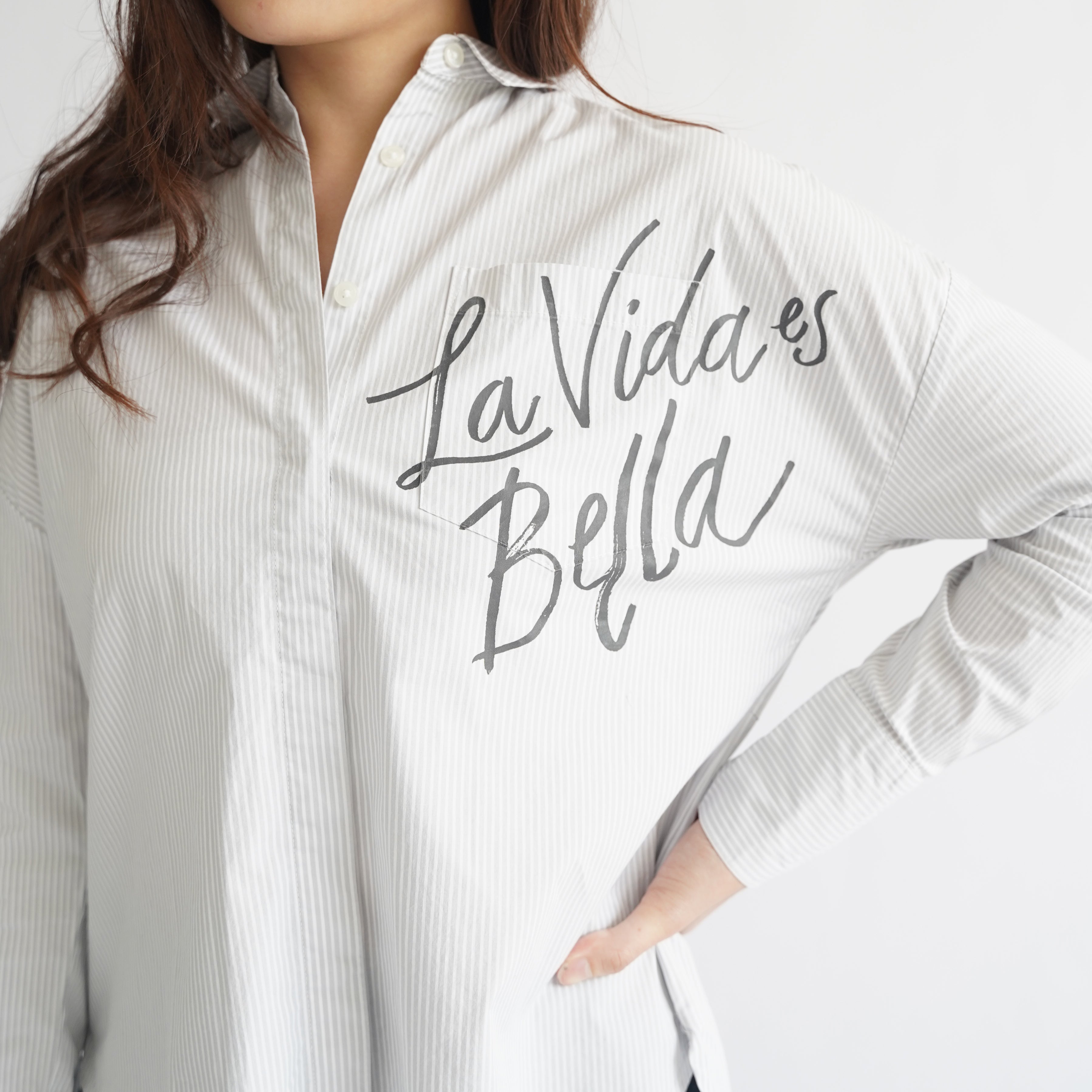 Kemeja wanita Lavida Bella Lengan Panjang Grey Stripe [CG-AND 12]