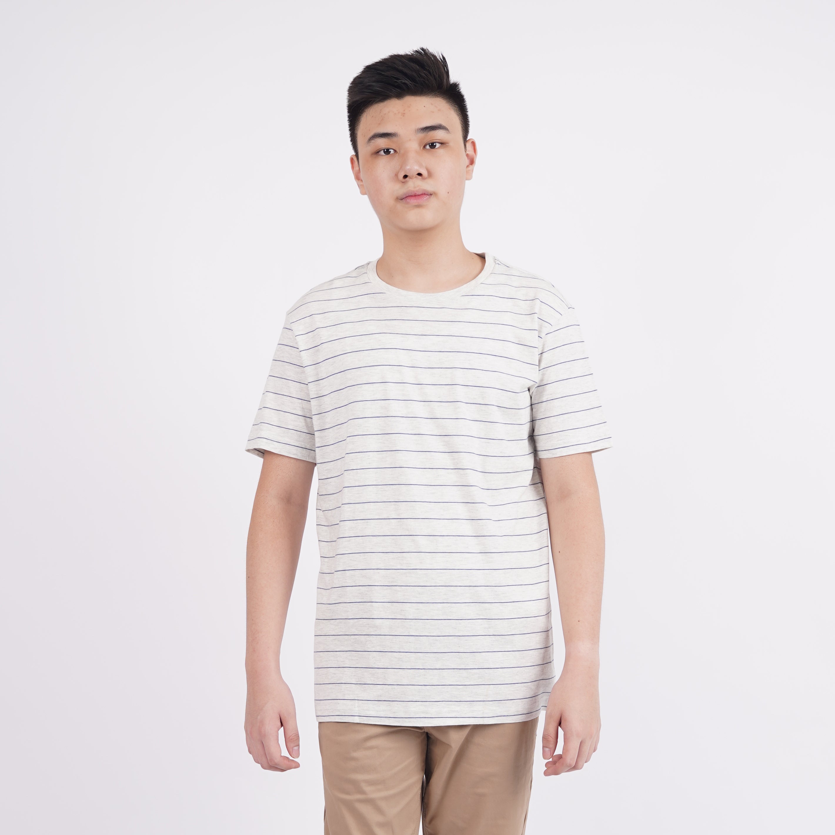 Kaos Pria Lengan Pendek Round Neck Regular Fit Stripe Grey [CG-HMTM 11]