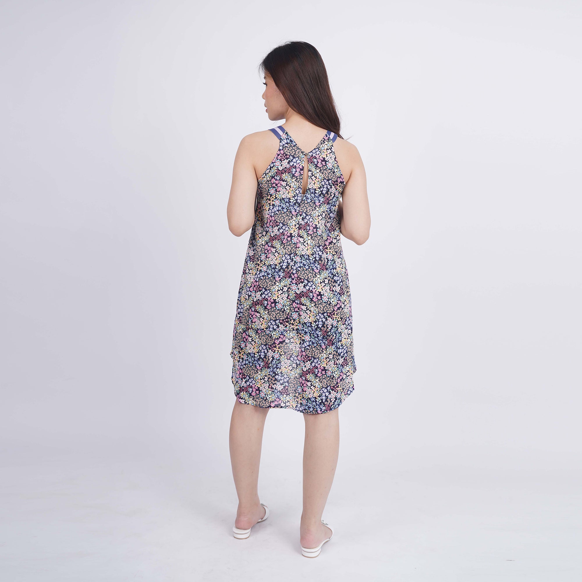 Dress Wanita Peplum Hem Loose Fit Dengan Model Kerah Bulat Dan Tanpa Lengan [CG-EDCD 16]