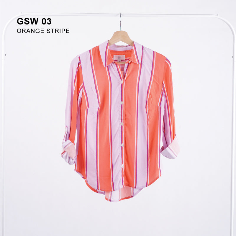 Kemeja Wanita katun garis tosca dan orange -Kemeja kantoran-Kemeja wanita berkerah-Office Shirt (GSW 03)
