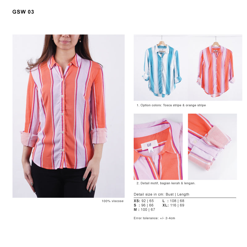 Kemeja Wanita katun garis tosca dan orange -Kemeja kantoran-Kemeja wanita berkerah-Office Shirt (GSW 03)