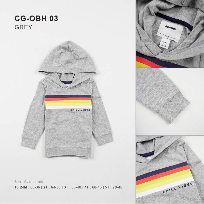 Kaos Anak Laki-Laki-Chill Vibes Grey Printed Boys Hoodie [CG-OBH 03]