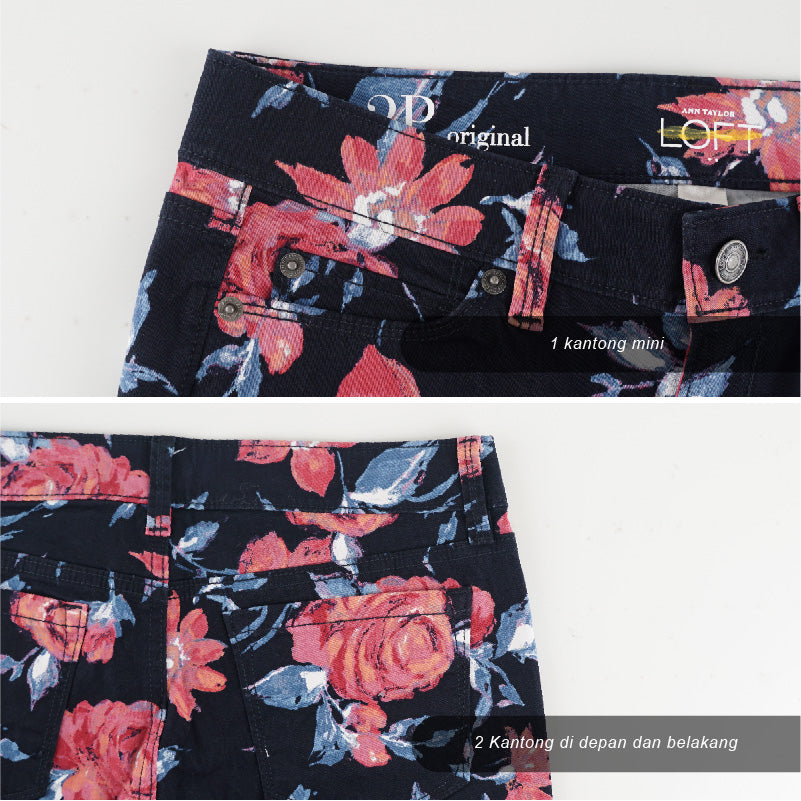 Celana Wanita - Floral Navy Crop Leg Pants (LDW 18)
