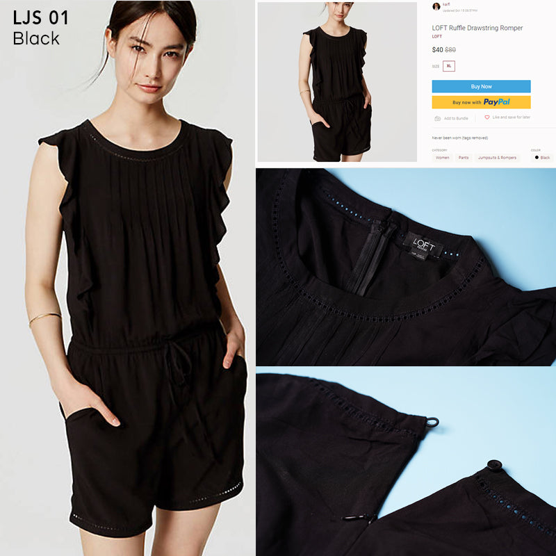 Black Ruffle Pleated Petite Romper (LJS 01)