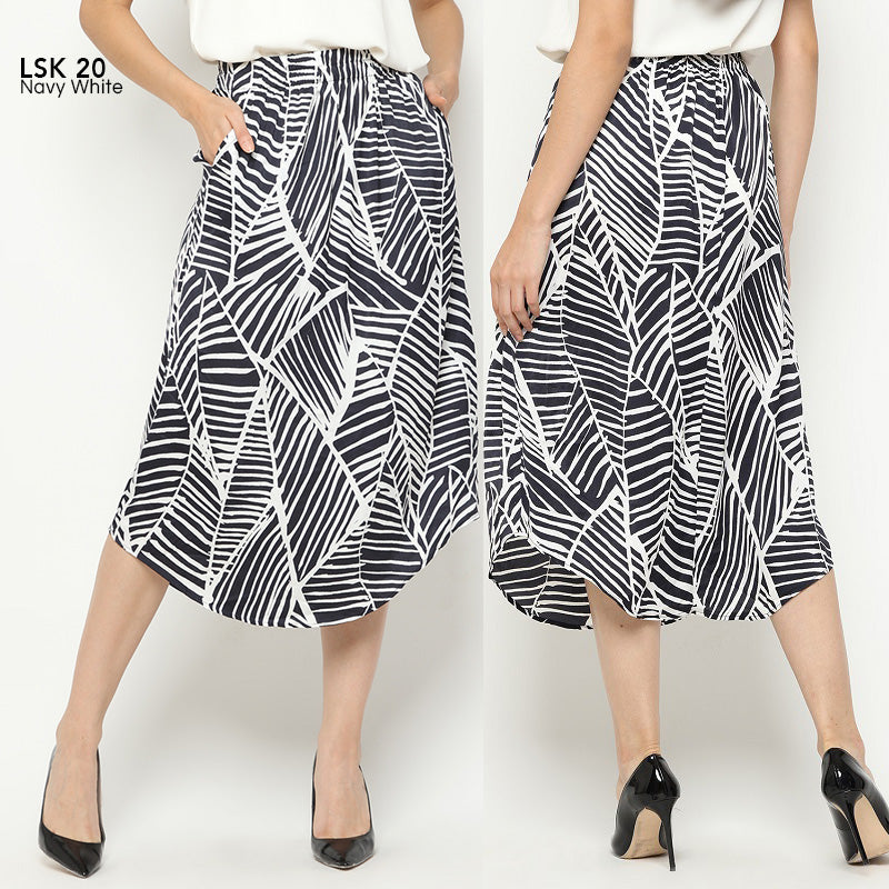 Rok Panjang Wanita- Navy White Polyester Double Pocket Skirt - MAXI LONG Skirt [LSK 20]