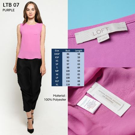 Atasan Wanita - Blouse Wanita Branded - Sleeveless Polyester Purple Top (LTB 07)