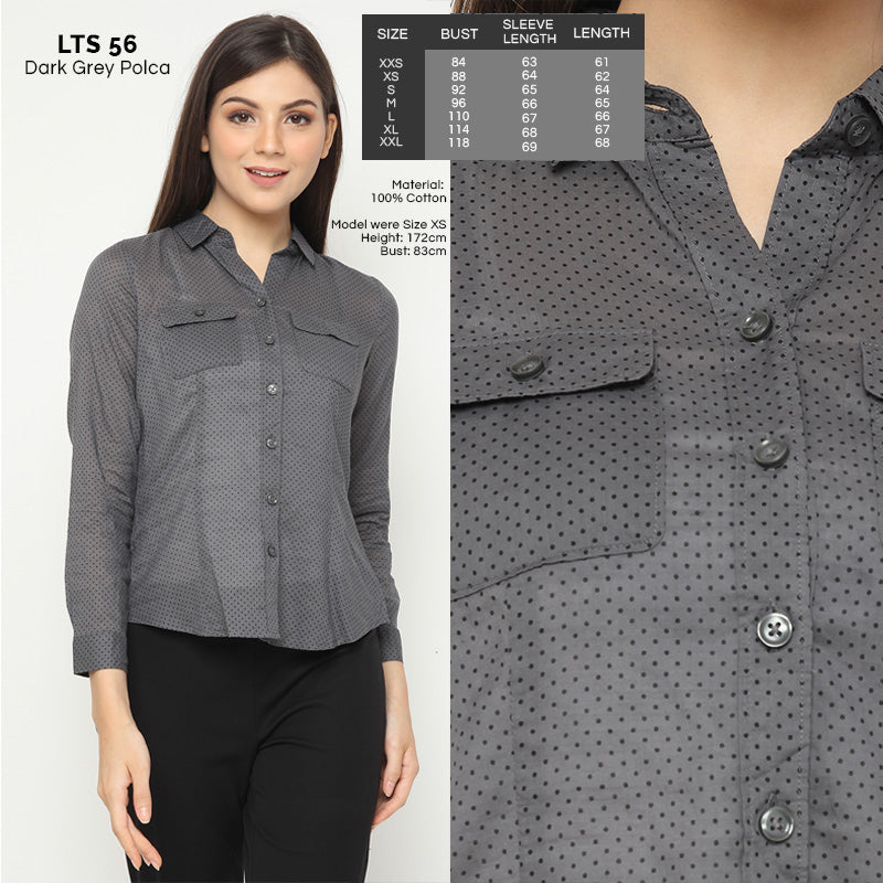 Kemeja Wanita Branded - Atasan Wanita Motif Polca Small Polcadot Shirt (LTS 56)