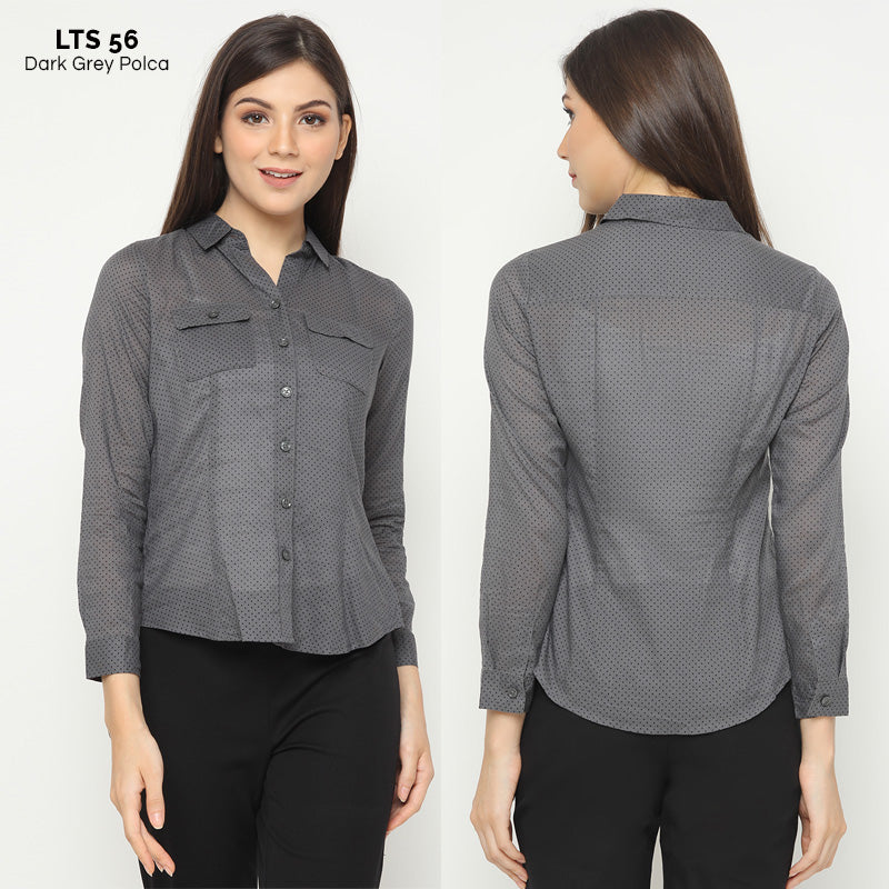 Kemeja Wanita Branded - Atasan Wanita Motif Polca Small Polcadot Shirt (LTS 56)