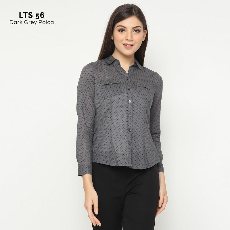 Kemeja Wanita Branded - Atasan Wanita Motif Polca Small Polcadot Shirt (LTS 56)