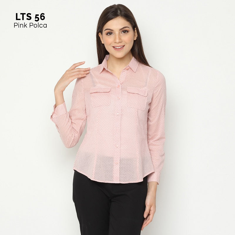Kemeja Wanita Branded - Atasan Wanita Motif Polca Small Polcadot Shirt (LTS 56)