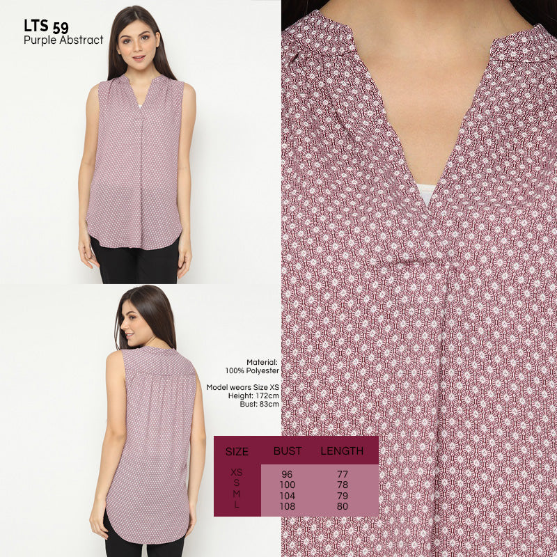 Atasan Wanita  - Purple Abstract V-Neck Top (LTS 59)